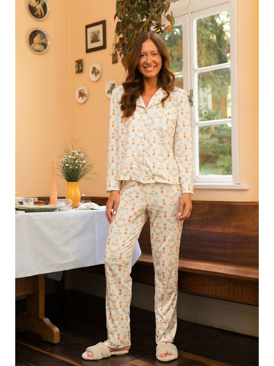 Pijama Feminino Americano Longo Coelho Cenoura