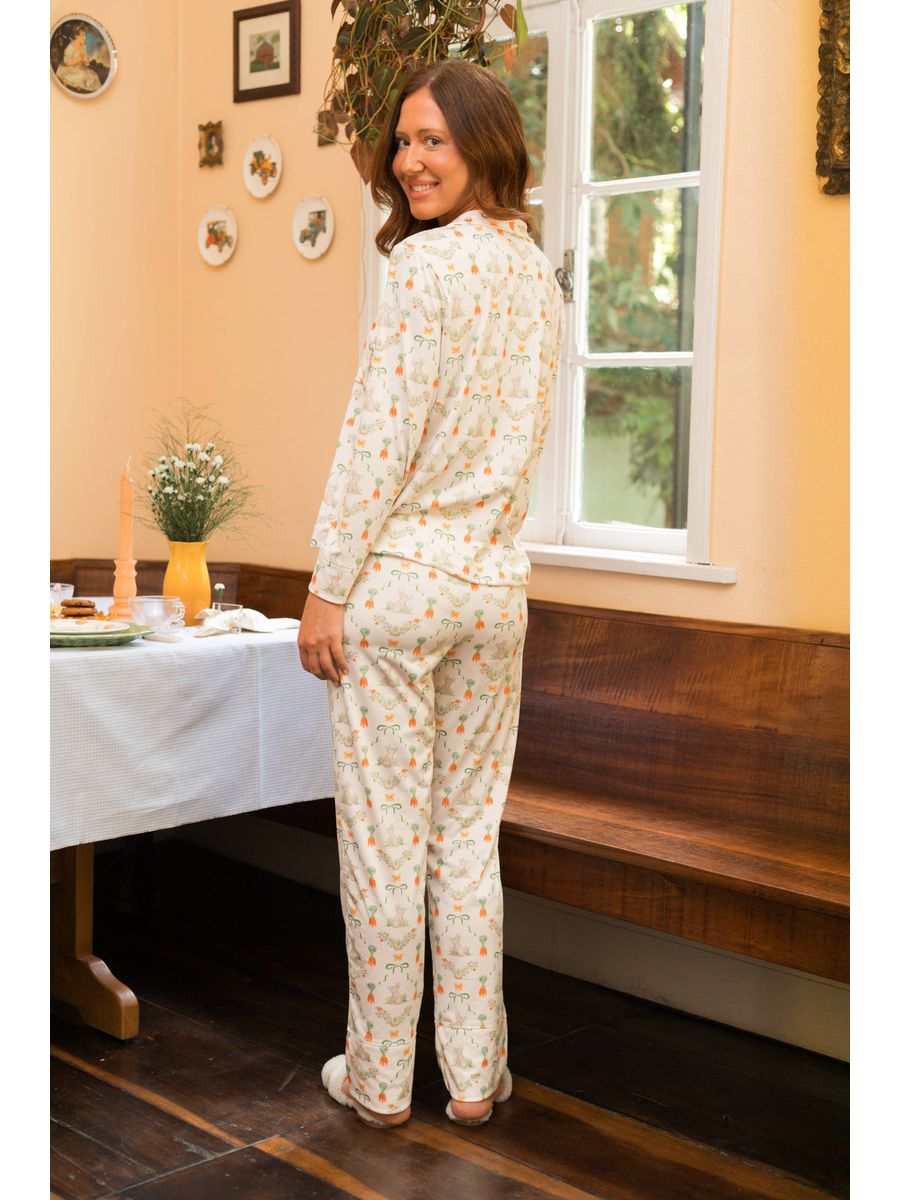 Pijama Feminino Americano Longo Coelho Cenoura