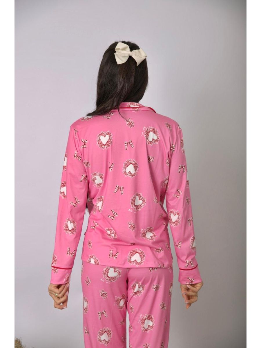 Pijama Feminino Americano Longo Rosa Corações