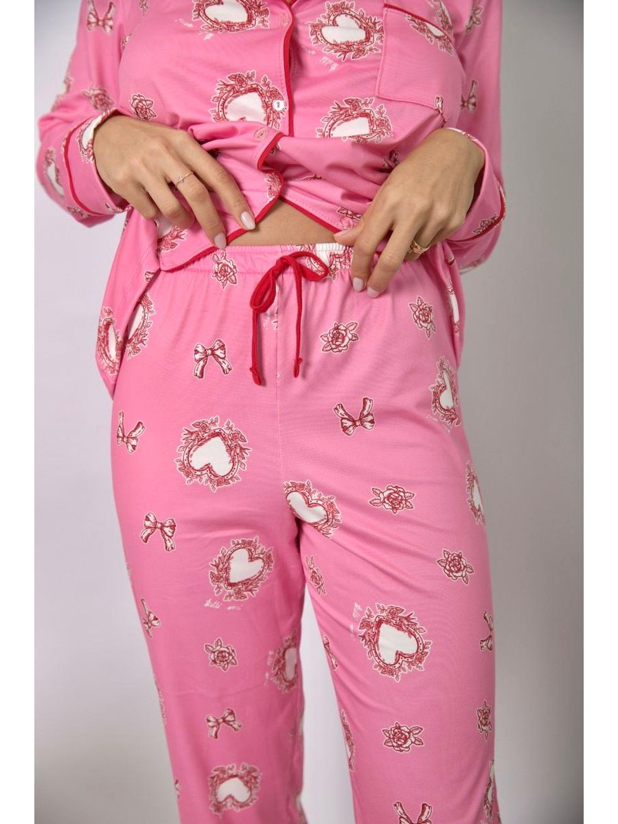 Pijama Feminino Americano Longo Rosa Corações