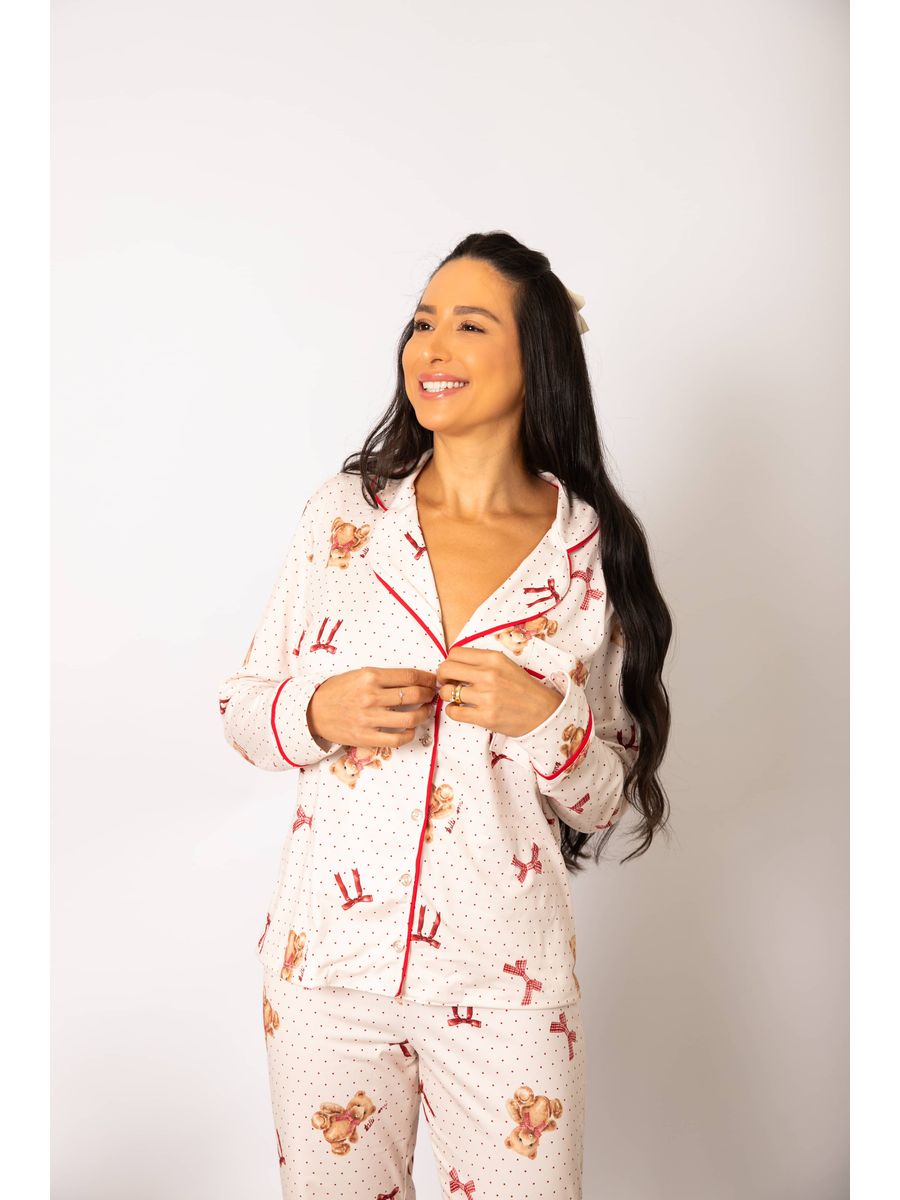 Pijama Feminino Americano Longo Ursos Laços