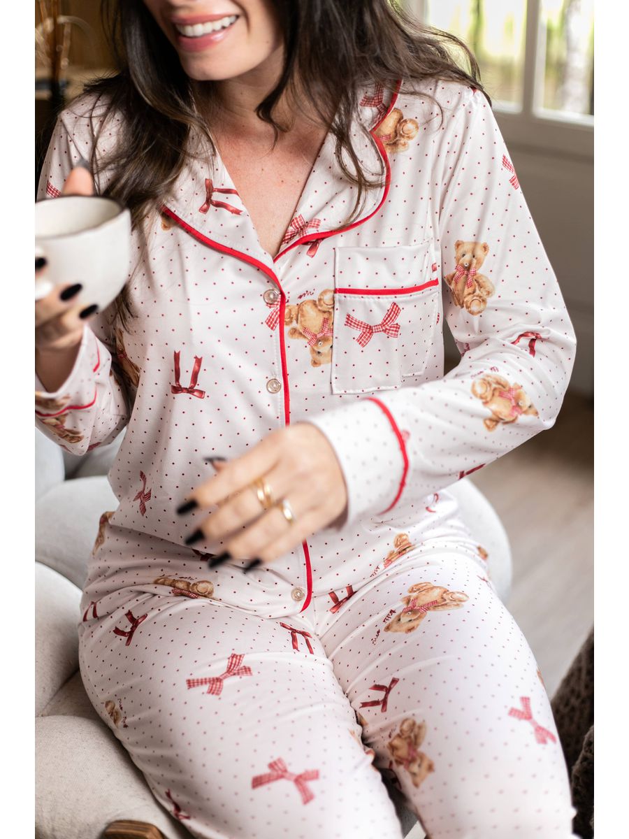 Pijama Feminino Americano Longo Ursos Laços