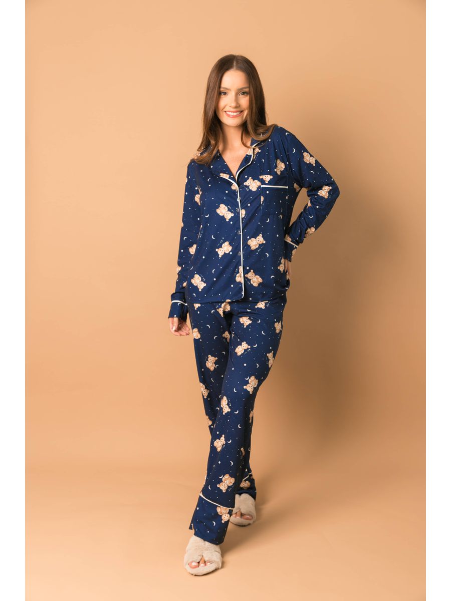 Pijama Feminino Americano Longo Ursos Lua