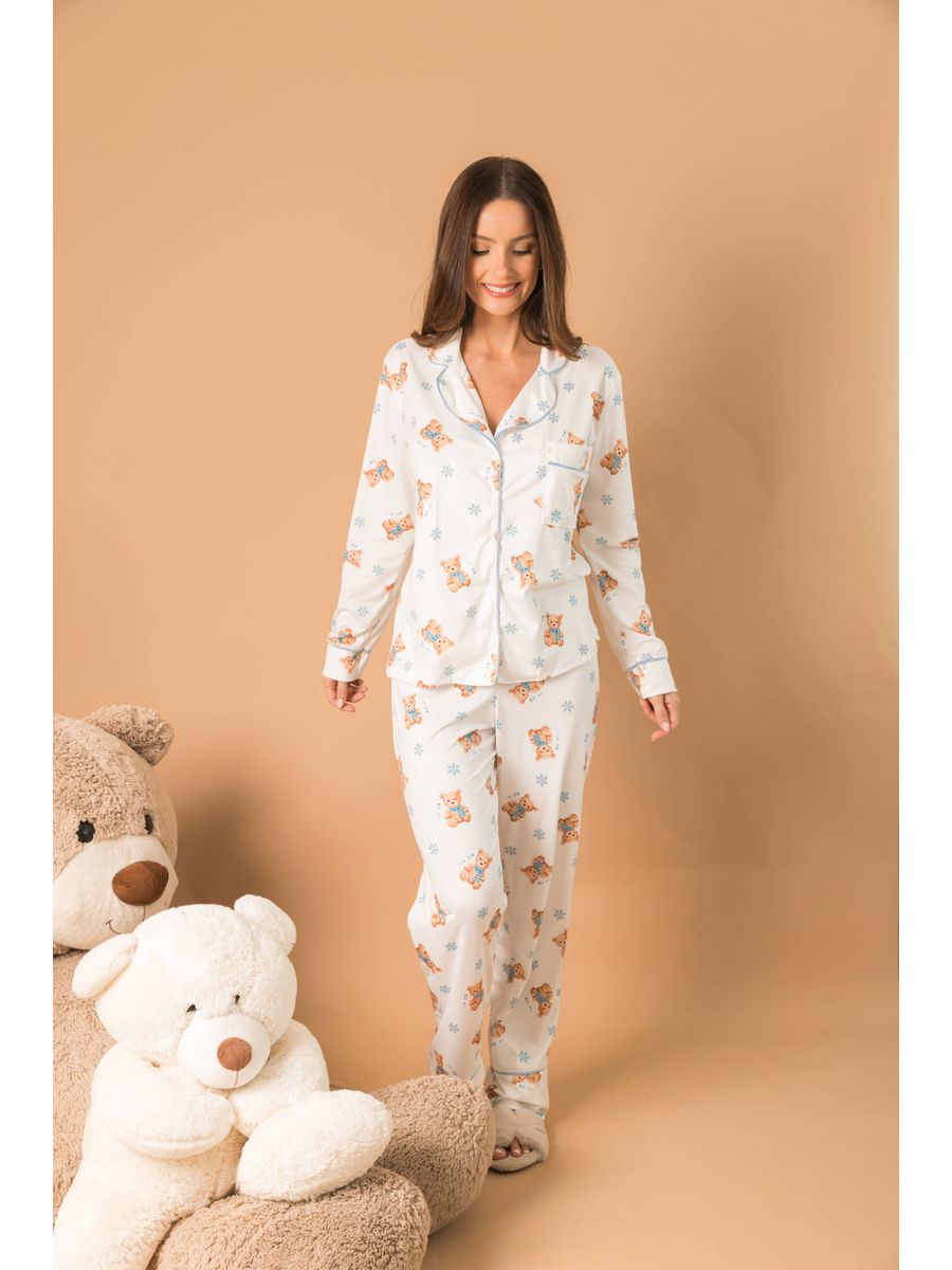 Pijama Feminino Americano Longo Ursos Neve