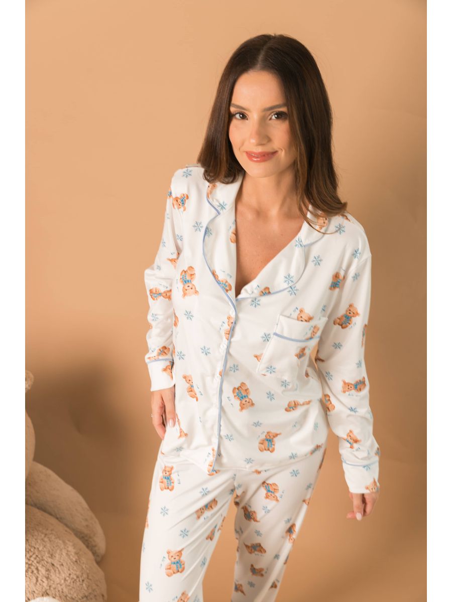 Pijama Feminino Americano Longo Ursos Neve