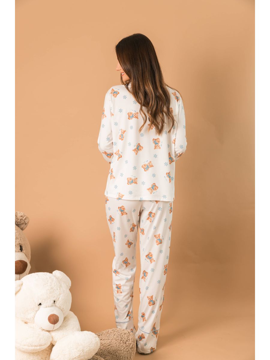Pijama Feminino Americano Longo Ursos Neve