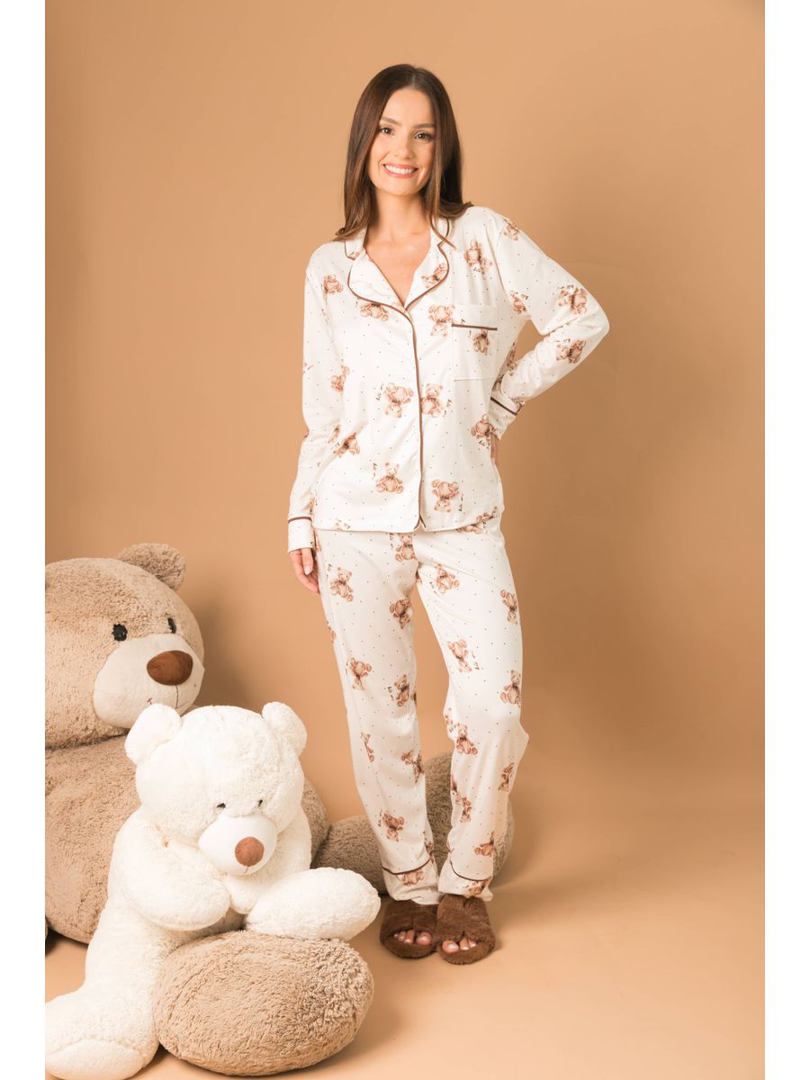 Pijama Feminino Americano Longo Ursos Poás