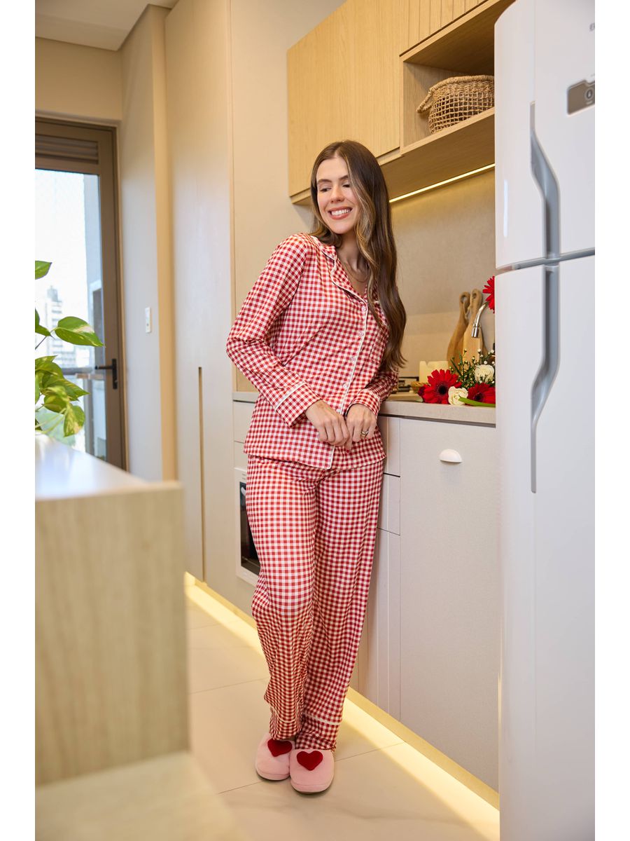 Pijama Feminino Americano Longo Vichy Vermelho 2