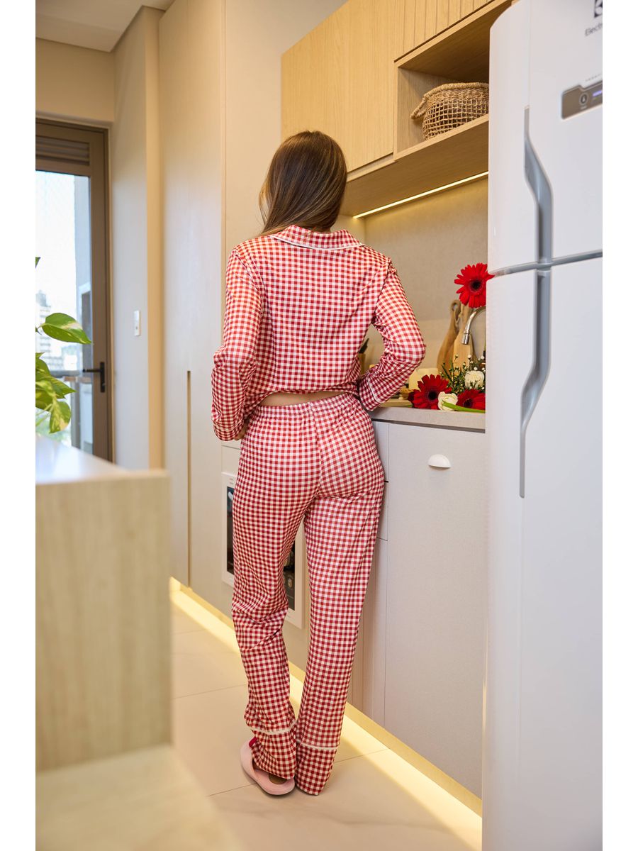 Pijama Feminino Americano Longo Vichy Vermelho 3