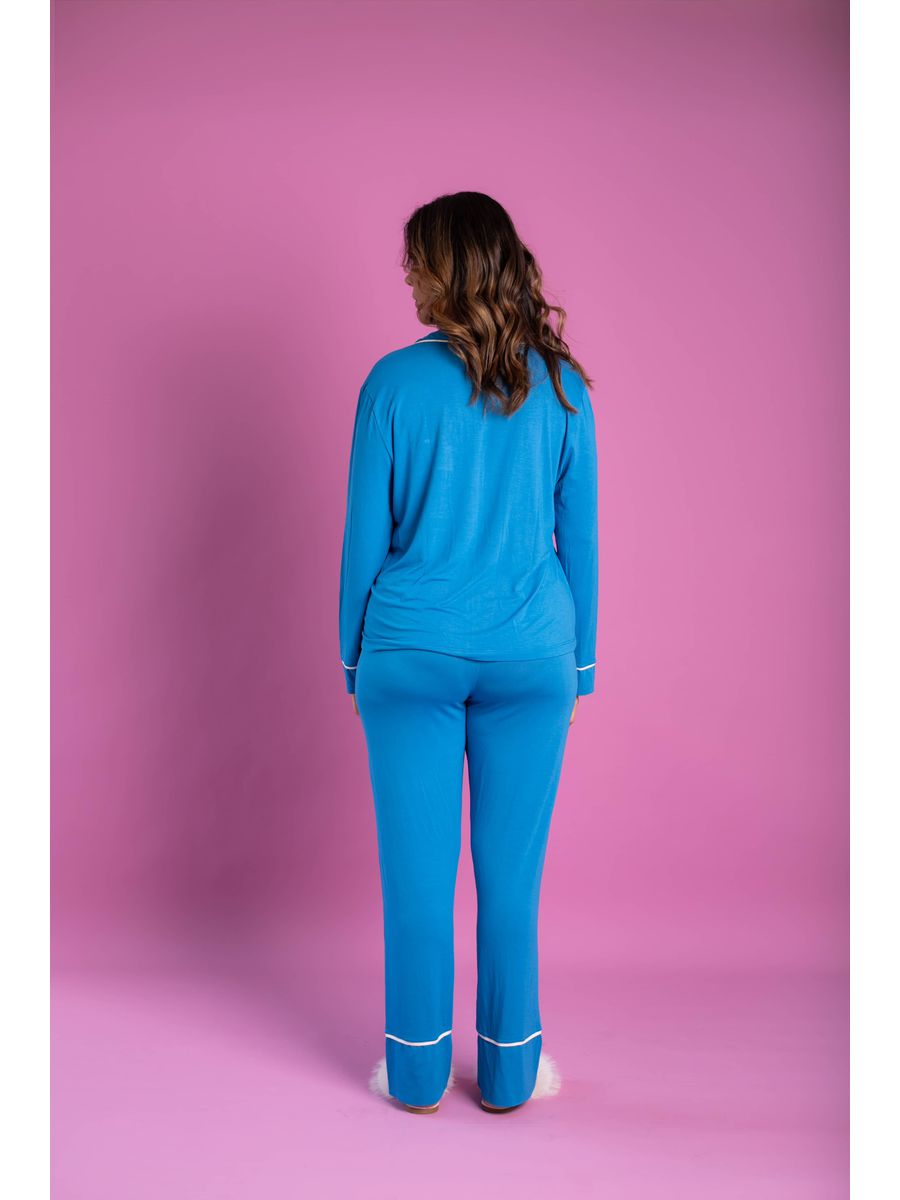 Pijama Feminino Americano Longo Viscose Azul