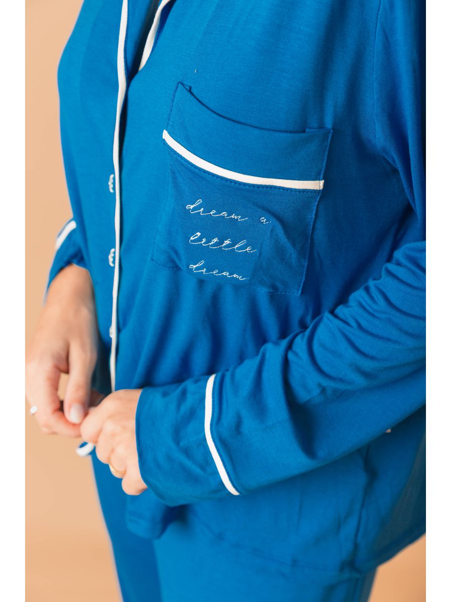Pijama Feminino Americano Longo Viscose Azul