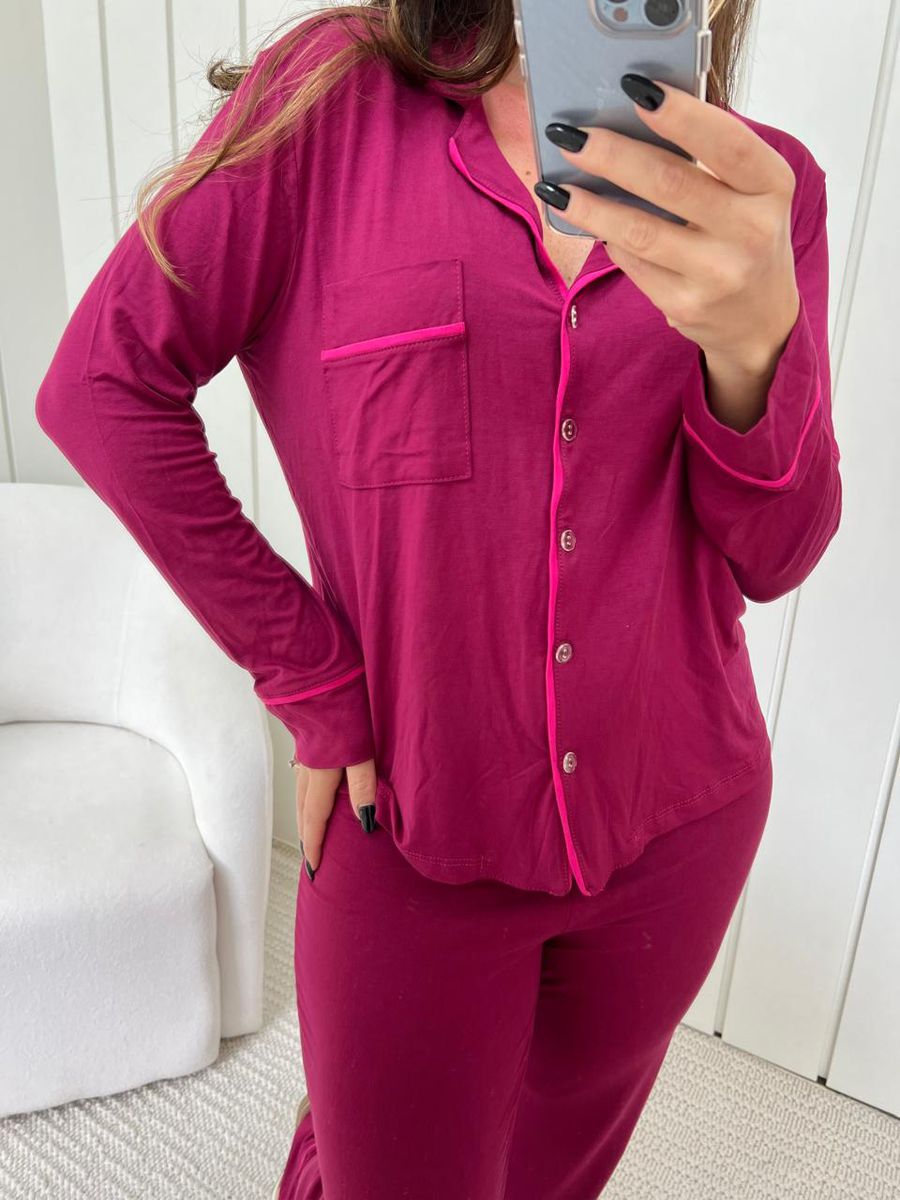 Pijama Feminino Americano Longo Viscose Roxo