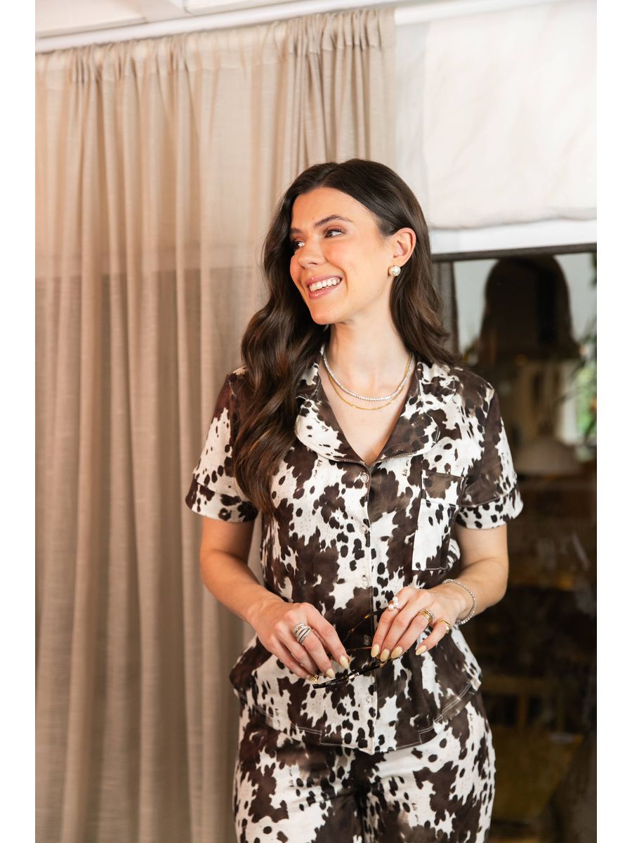 Pijama Feminino Americano Meia Estação Vaca Animal Print