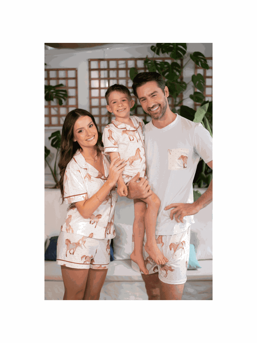 Pijama Infantil Unissex Americano Curto Cavalos