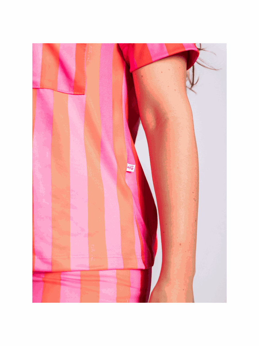 Pijama Feminino Americano Curto Listras Pink e Laranja
