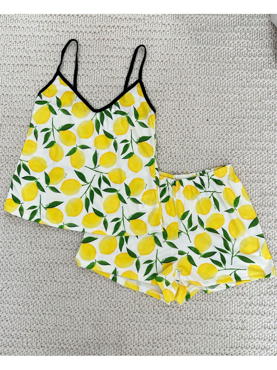 Pijama Feminino Curto Alcinha Limão siciliano