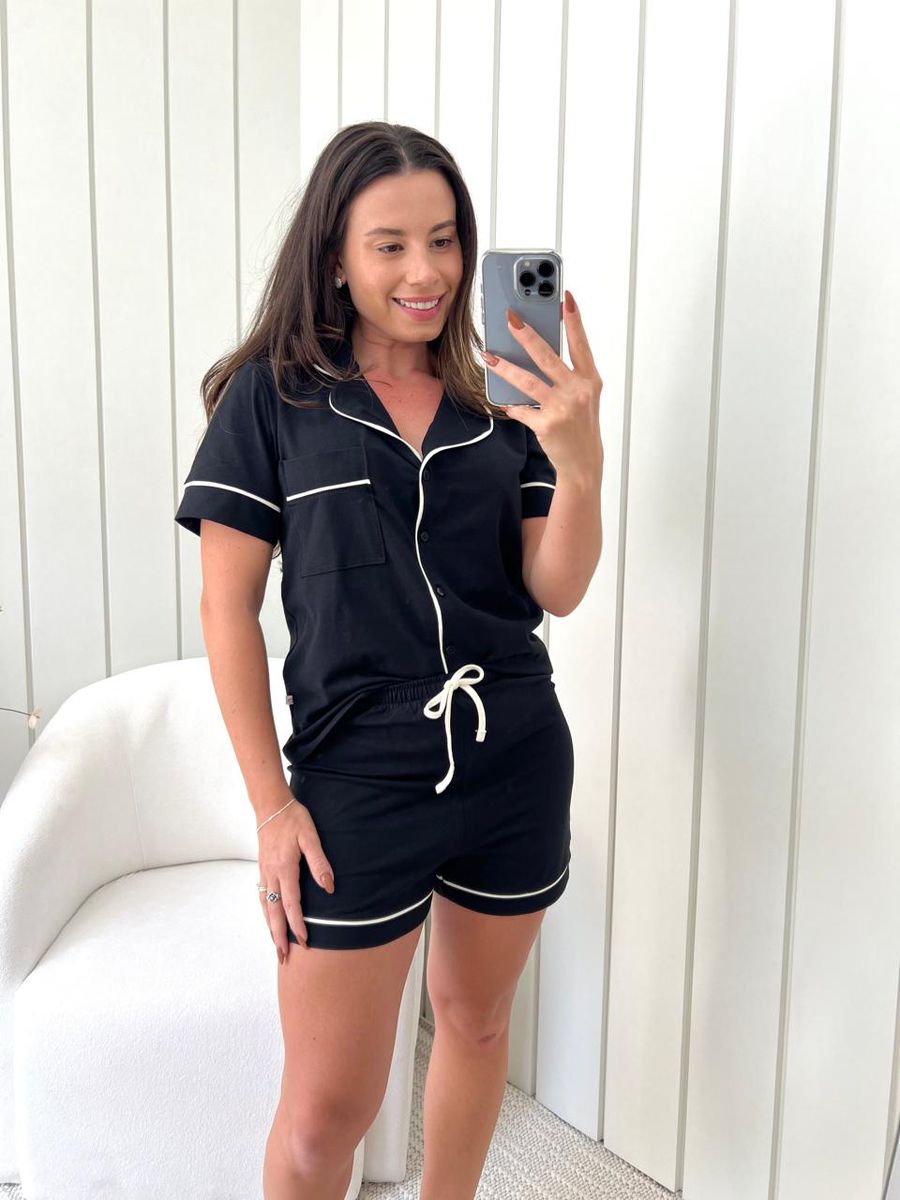Pijama Feminino Americano Curto Preto 