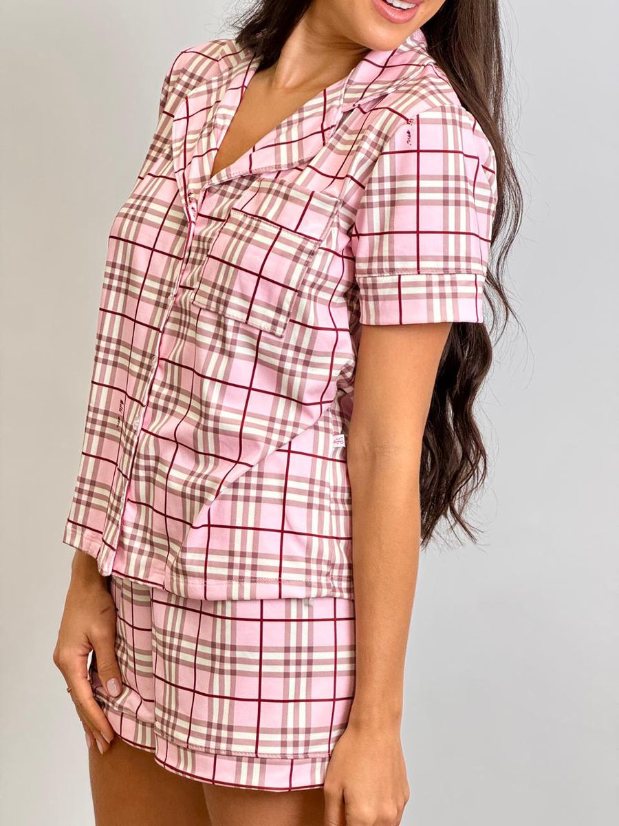 Pijama Feminino Americano Curto Xadrez