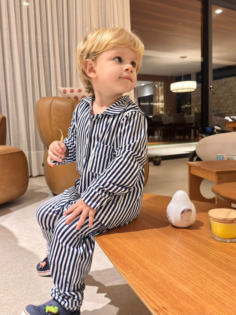 Pijama Infantil Americano Longo Listrado Azul