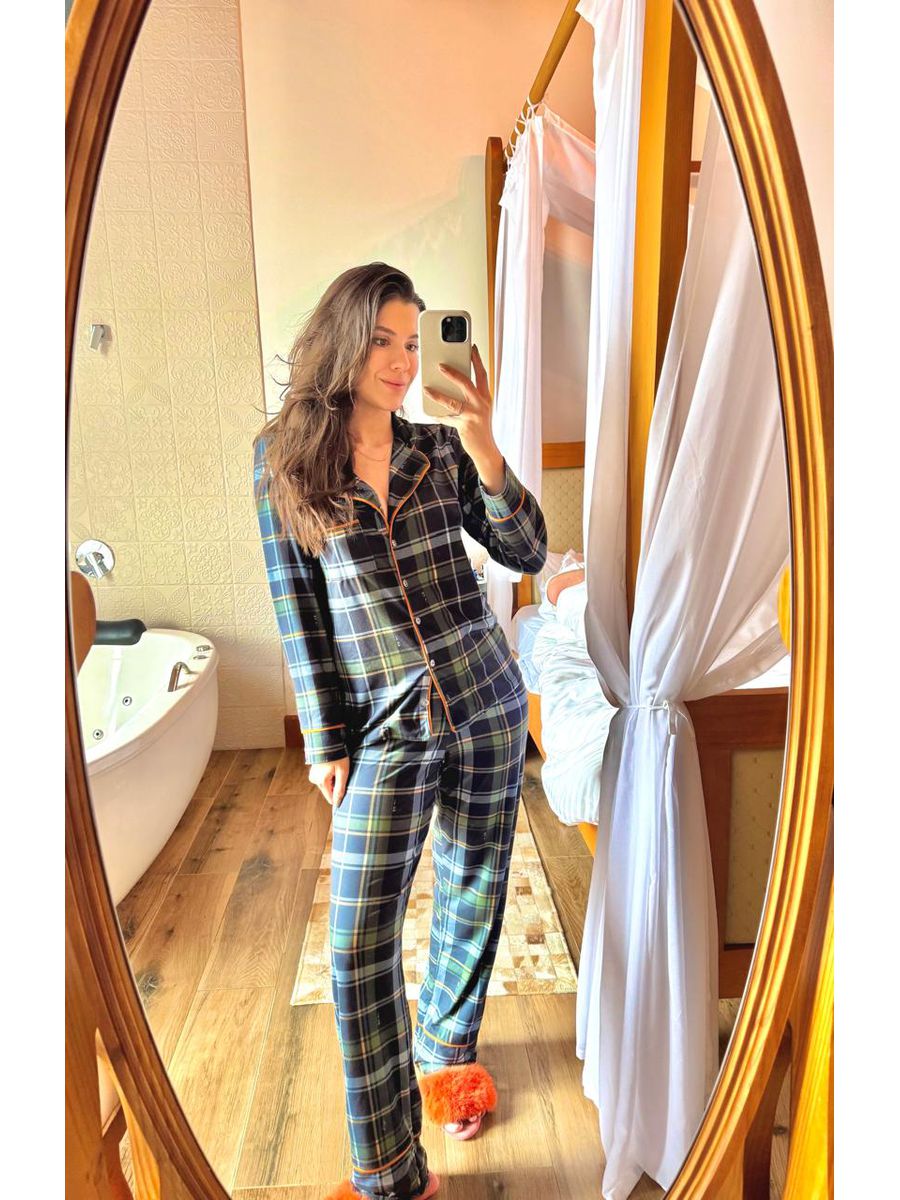 Pijama Feminino Americano Longo Xadrez Flanela