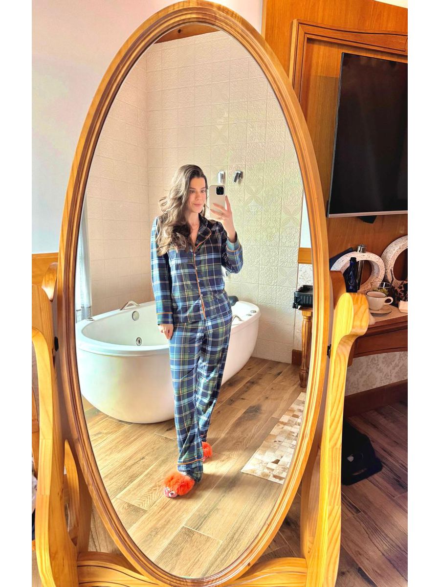 Pijama Feminino Americano Longo Xadrez Flanela
