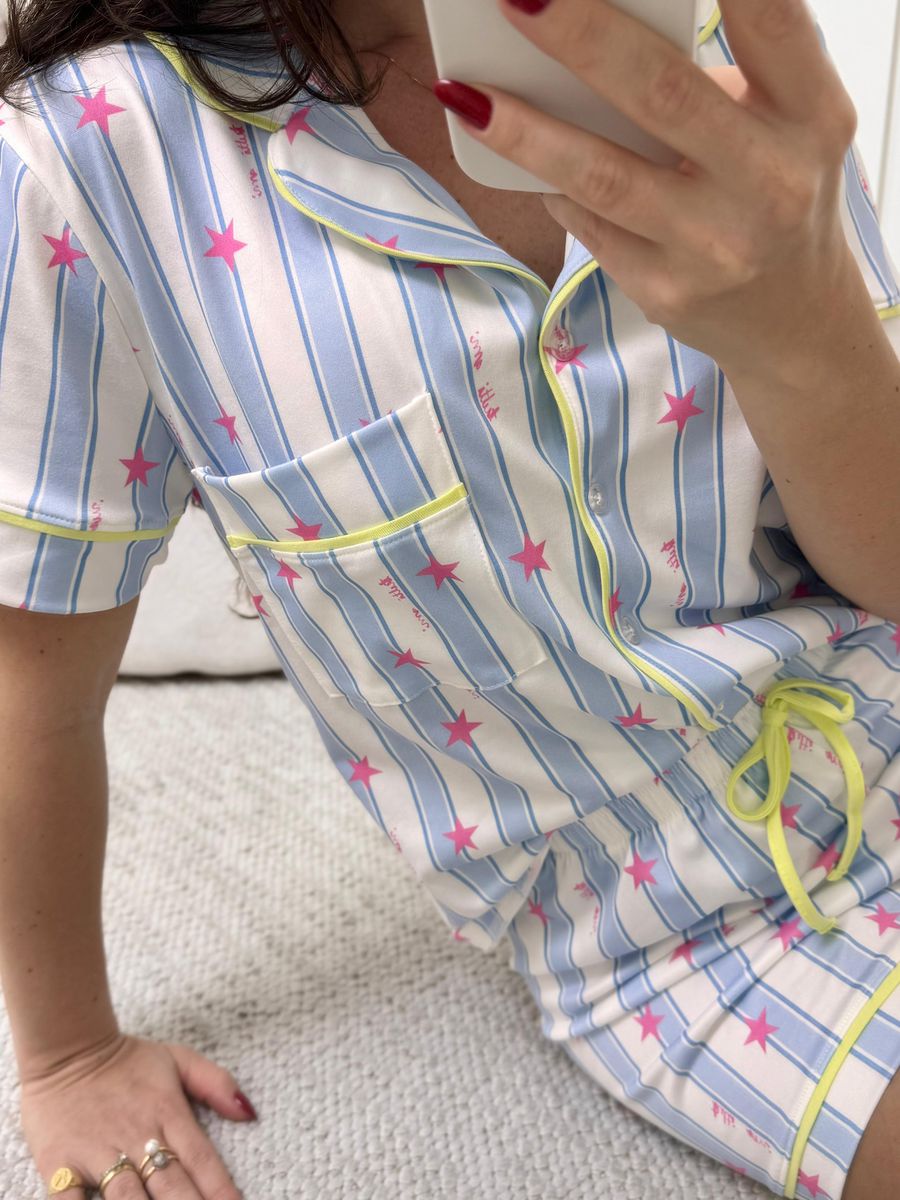 Pijama Feminino Americano Curto Listrado Estrelas
