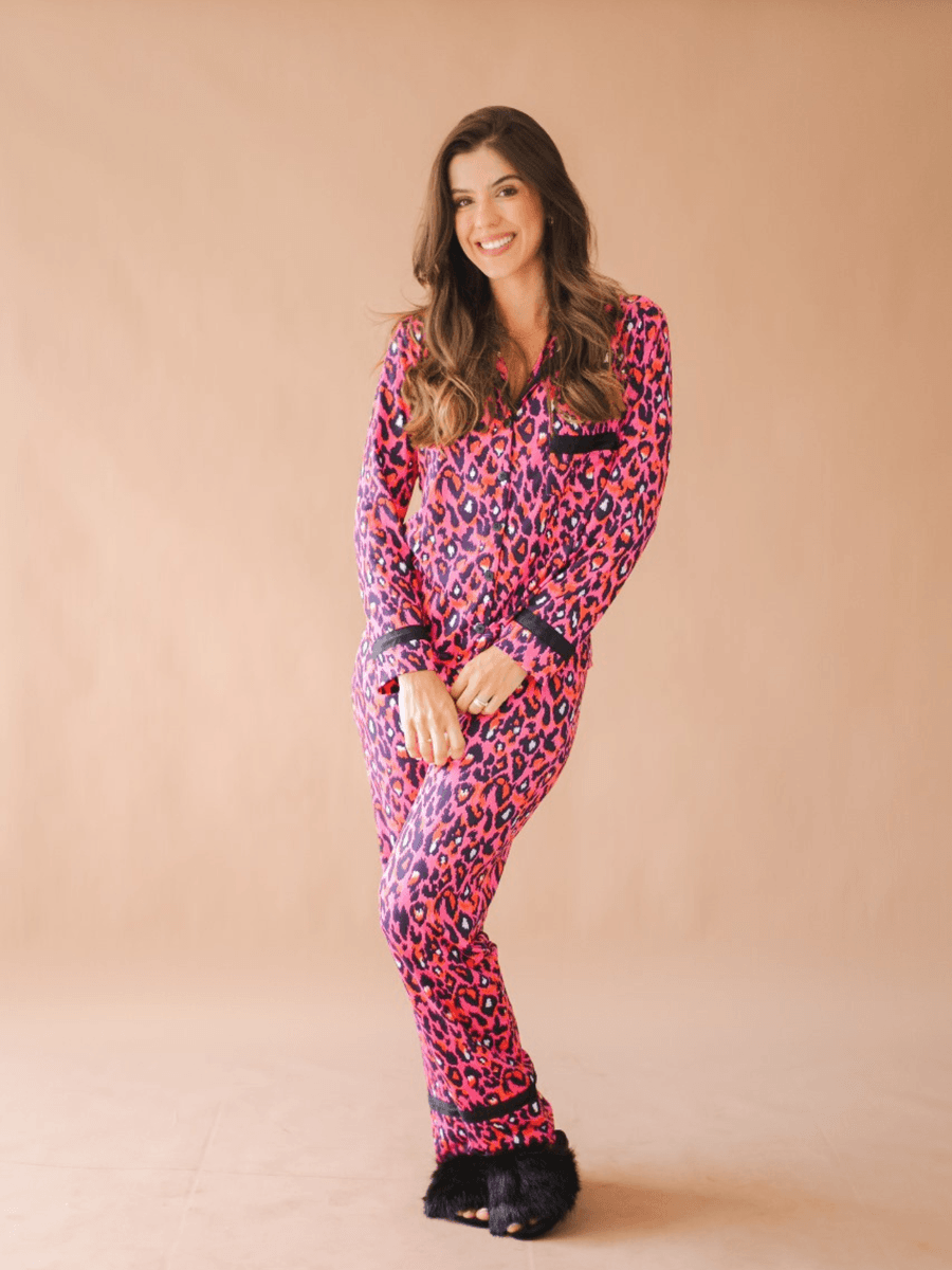 Pijama Feminino Americano Longo Rebeca Animal Print Pink