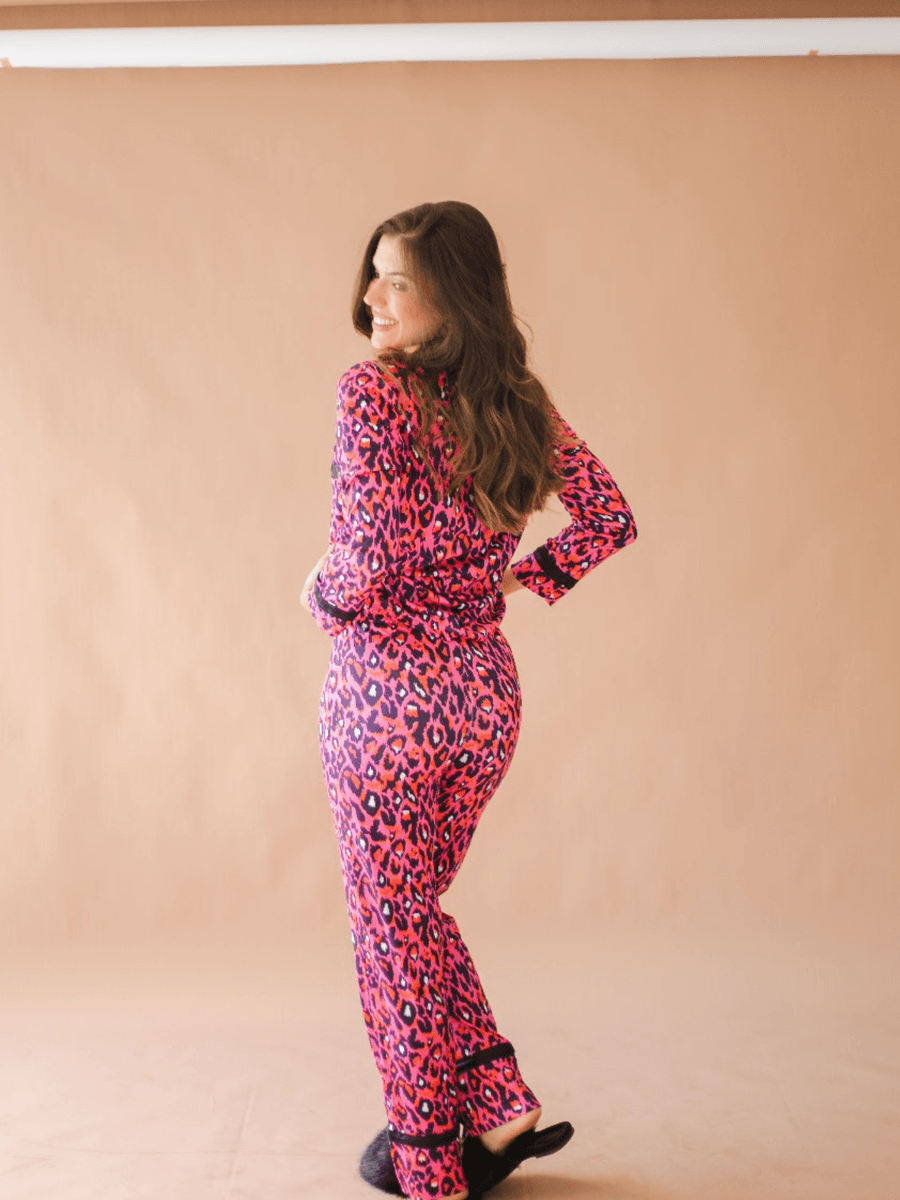 Pijama Feminino Americano Longo Rebeca Animal Print Pink