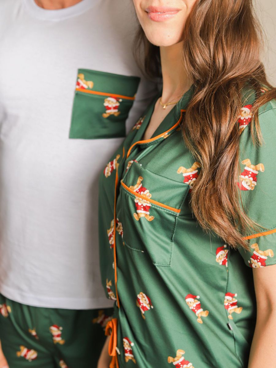 Pijama Feminino Americano Curto Ursos Natal