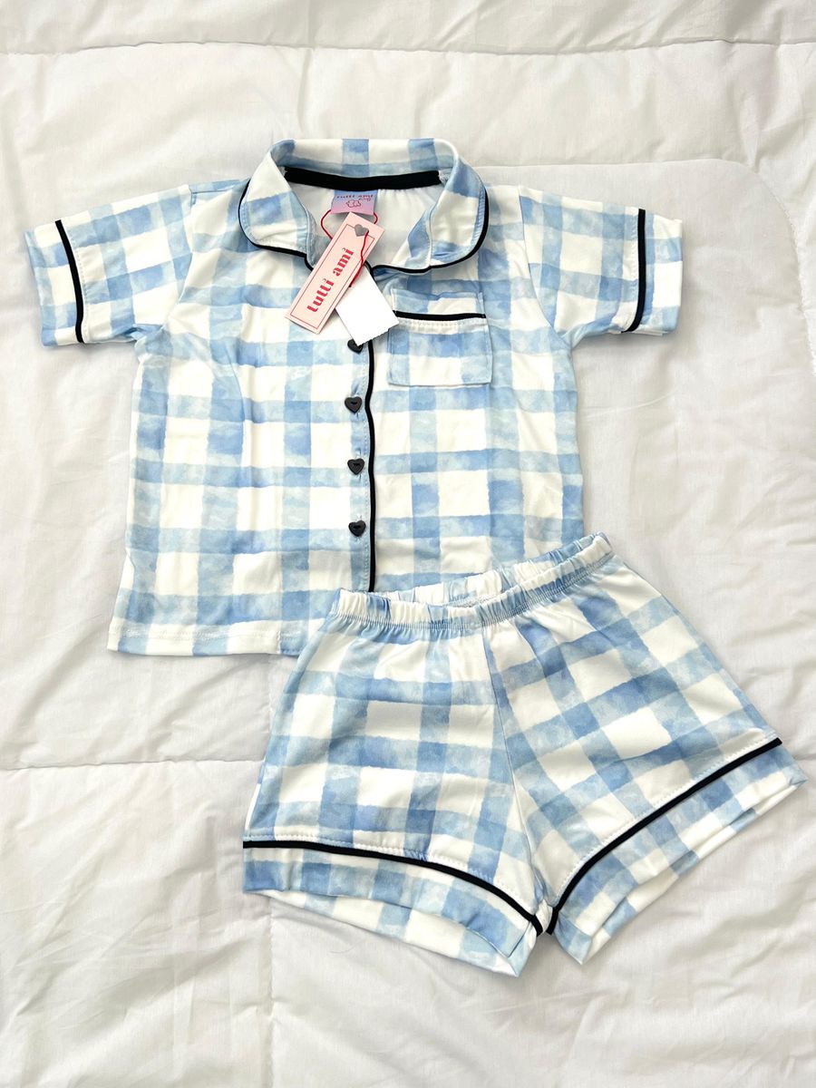 Pijama Americano Curto Infantil Xadrez Azul