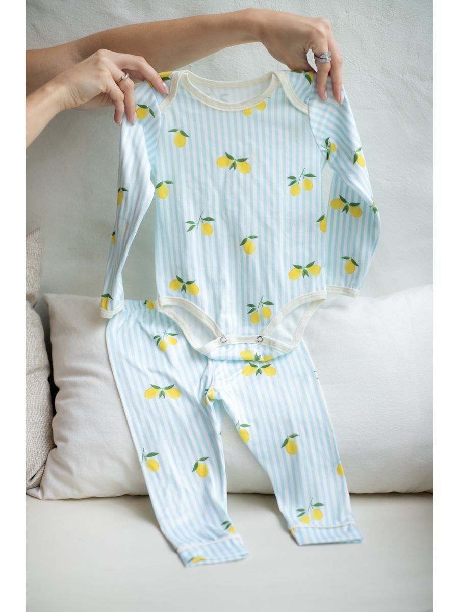 Body Bebê Pijama Listrado Limão