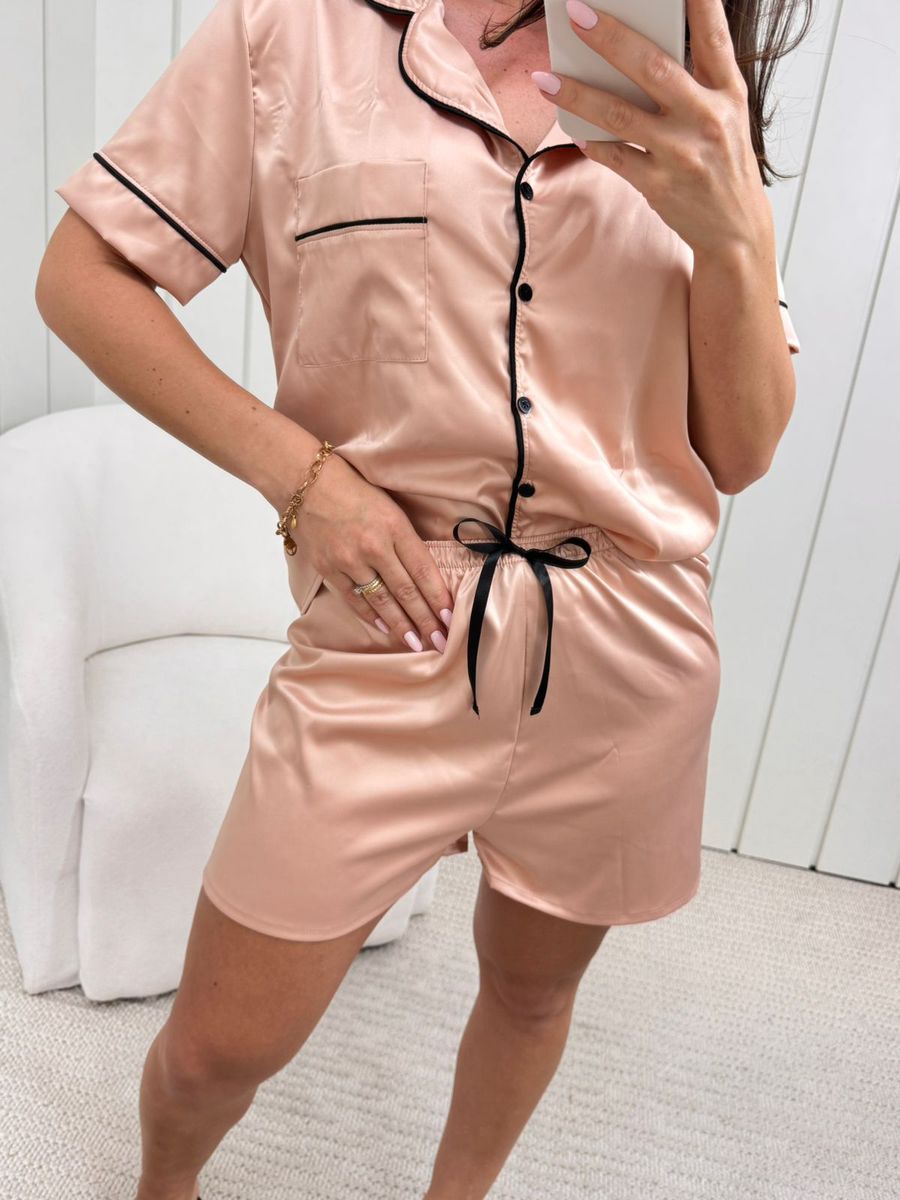 Pijama Feminino Americano Curto Cetim Rose
