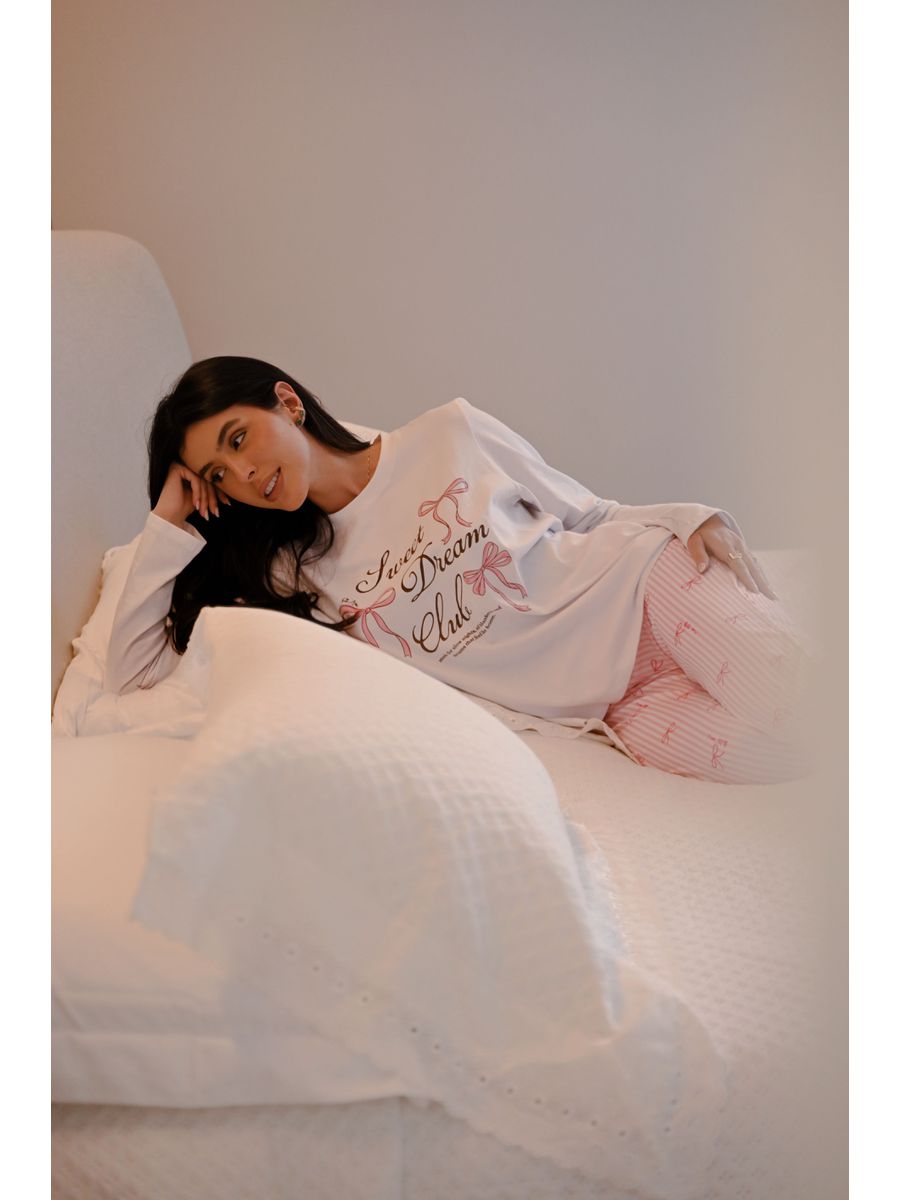 Pijama Feminino Longo Laços Rosa 6