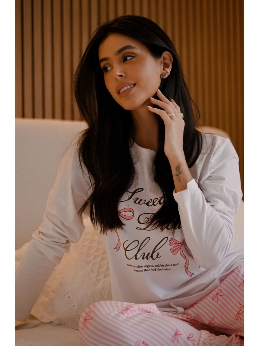 Pijama Feminino Longo Laços Rosa 7
