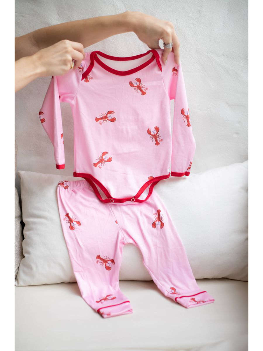 Body Bebê Pijama Lagosta Rosa