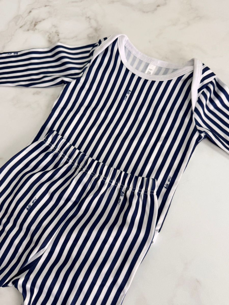 Pijama Conjunto Bebê Body e Calça Listrado Marinho