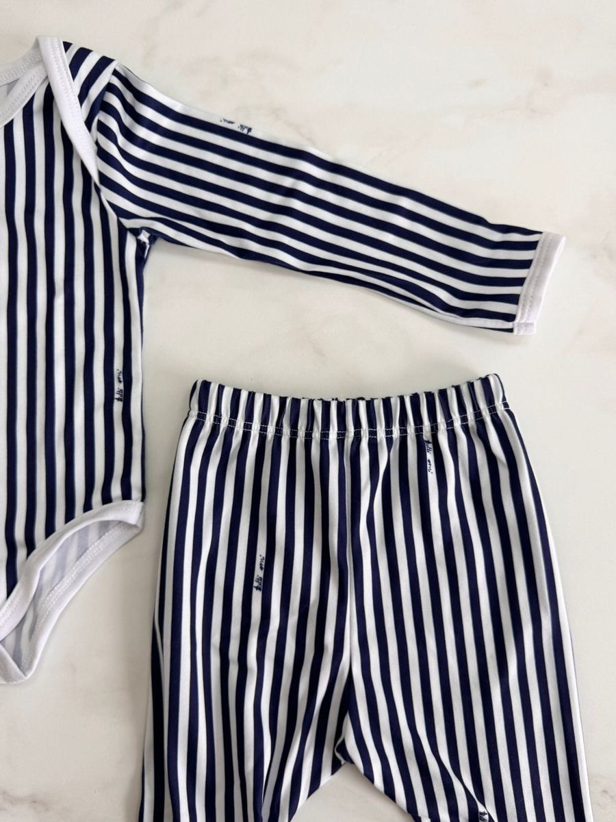 Pijama Conjunto Bebê Body e Calça Listrado Marinho