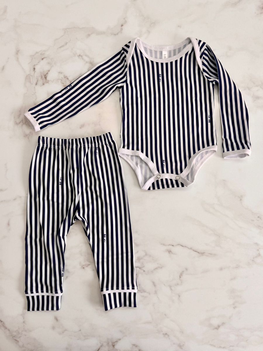 Pijama Conjunto Bebê Body e Calça Listrado Marinho