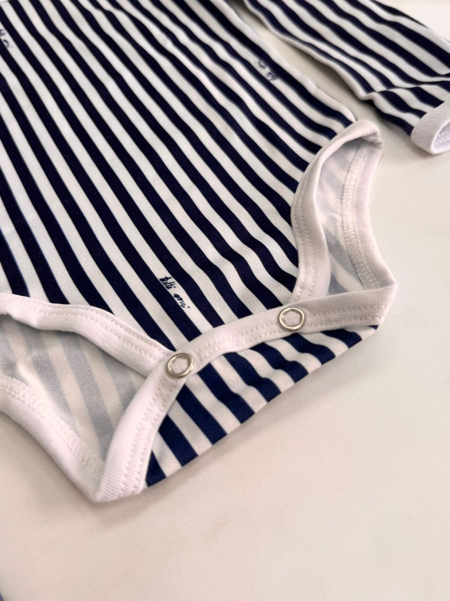 Pijama Conjunto Bebê Body e Calça Listrado Marinho