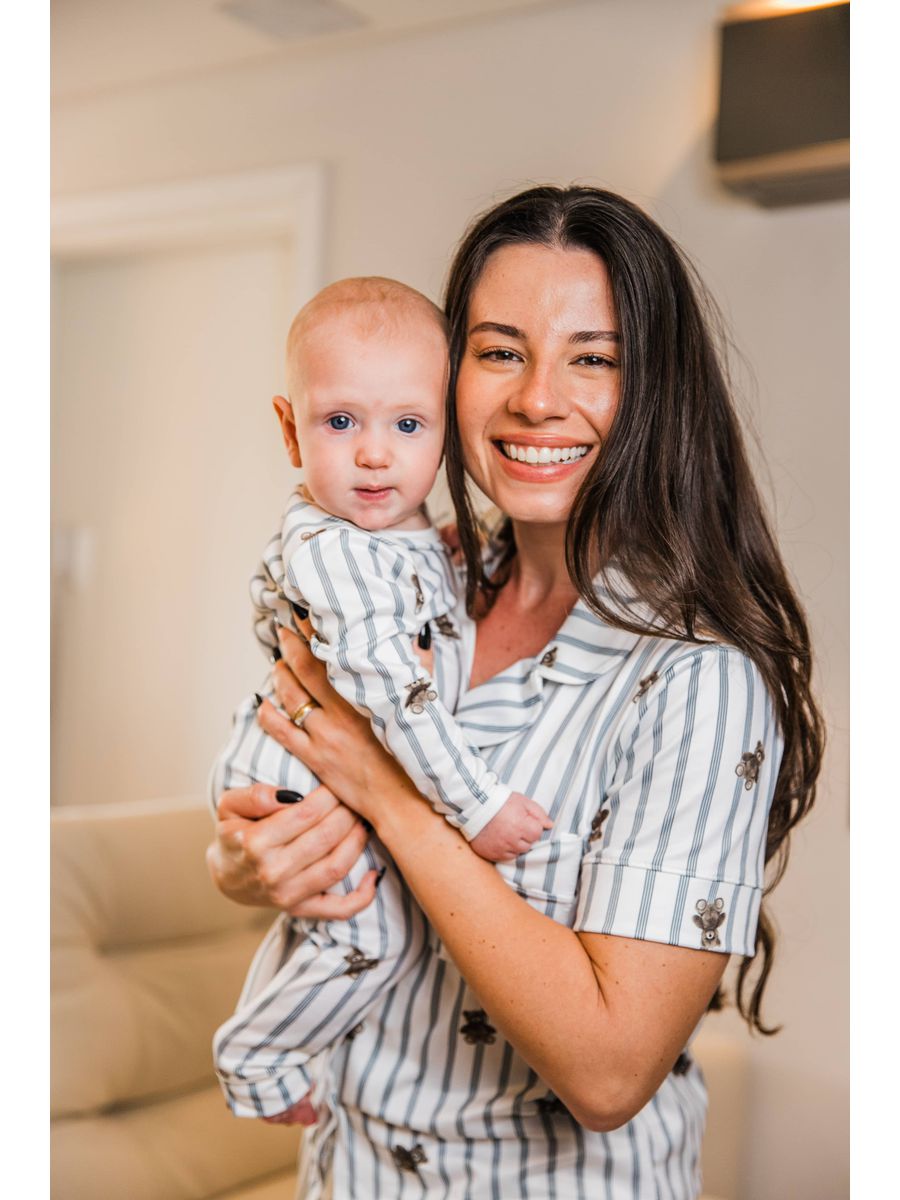 Conjunto Pijama Bebê Body e Calça Ursos Cinza