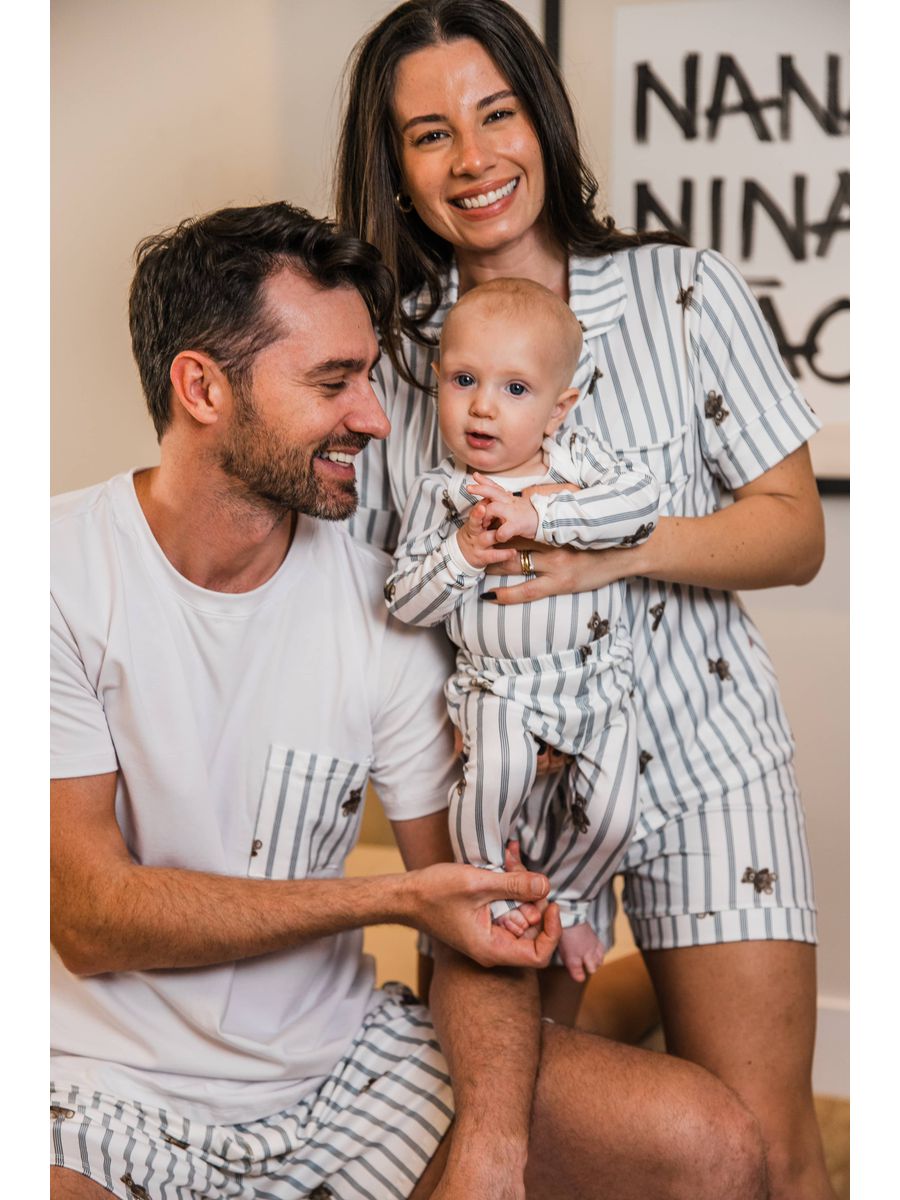 Conjunto Pijama Bebê Body e Calça Ursos Cinza