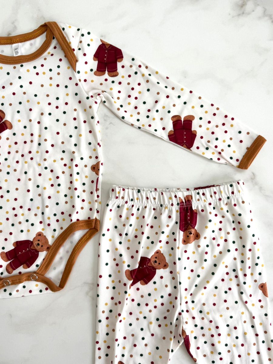 Conjunto Pijama Bebê Body e Calça Ursos Colorido