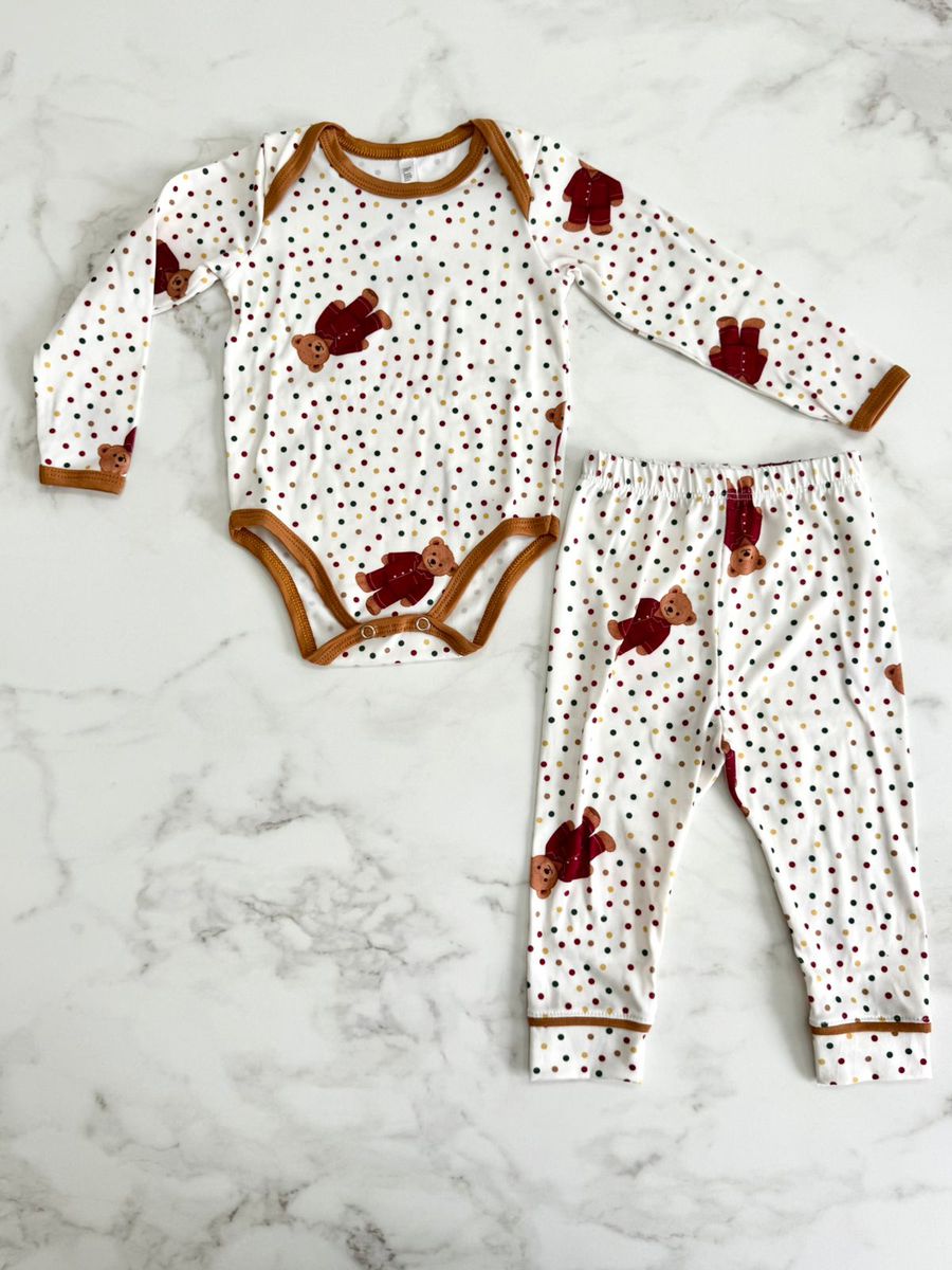 Conjunto Pijama Bebê Body e Calça Ursos Colorido