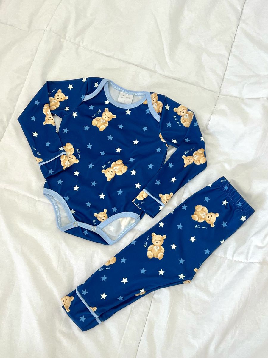 Body Bebê Pijama Ursos Estrelas