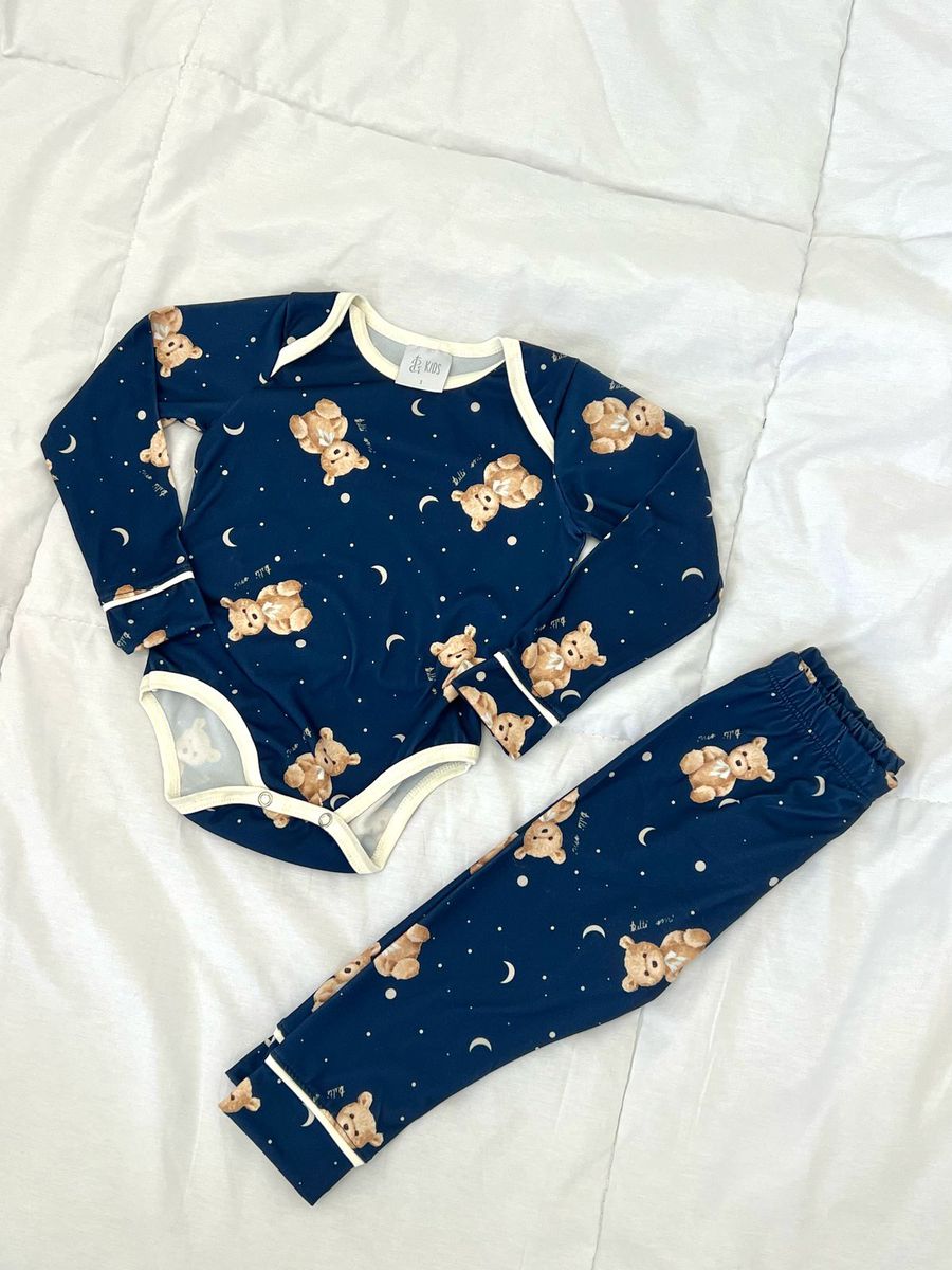 Body Bebê Pijama Ursos Lua
