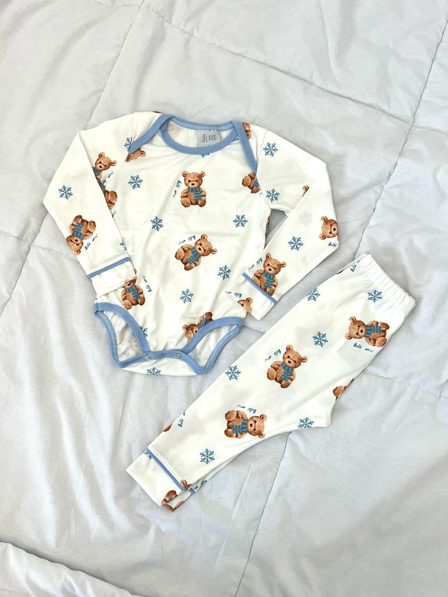 Body Bebê Pijama Ursos Neve