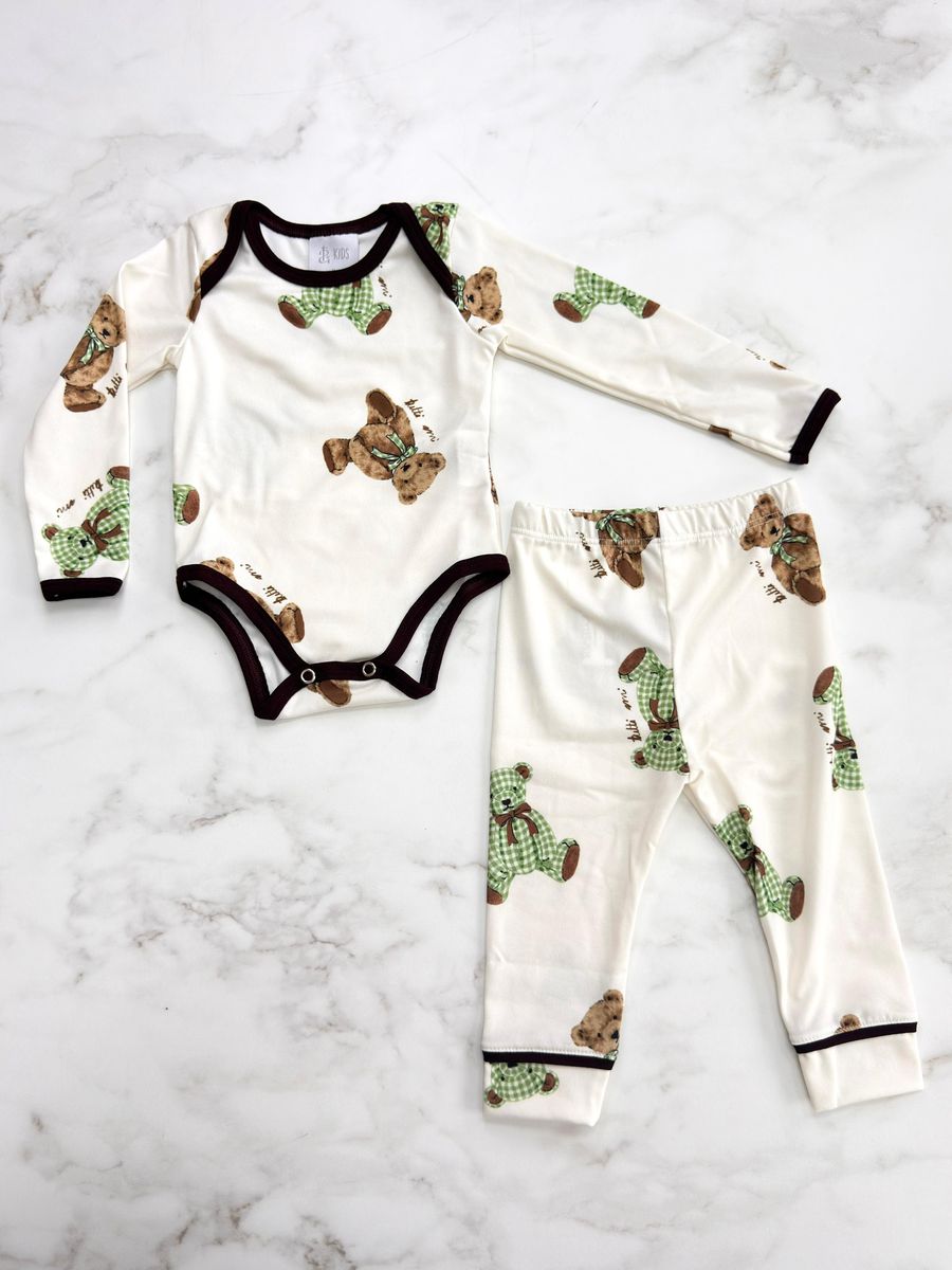 Conjunto Pijama Bebê Body e Calça Ursos Verde