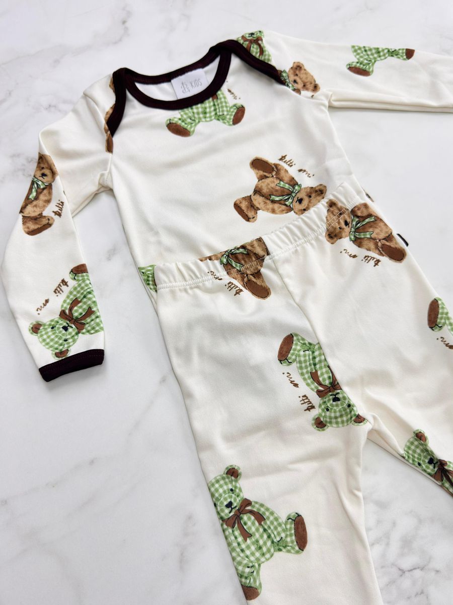 Conjunto Pijama Bebê Body e Calça Ursos Verde