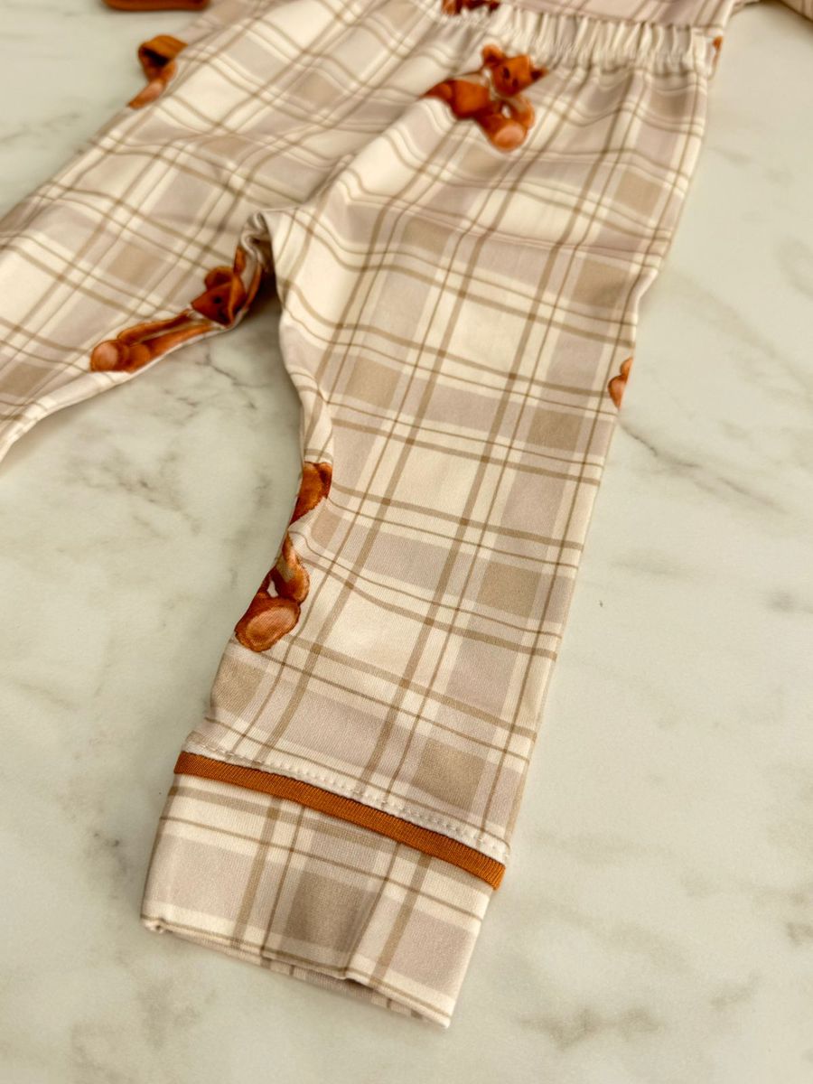Conjunto Pijama Bebê Body e Calça Ursos Xadrez
