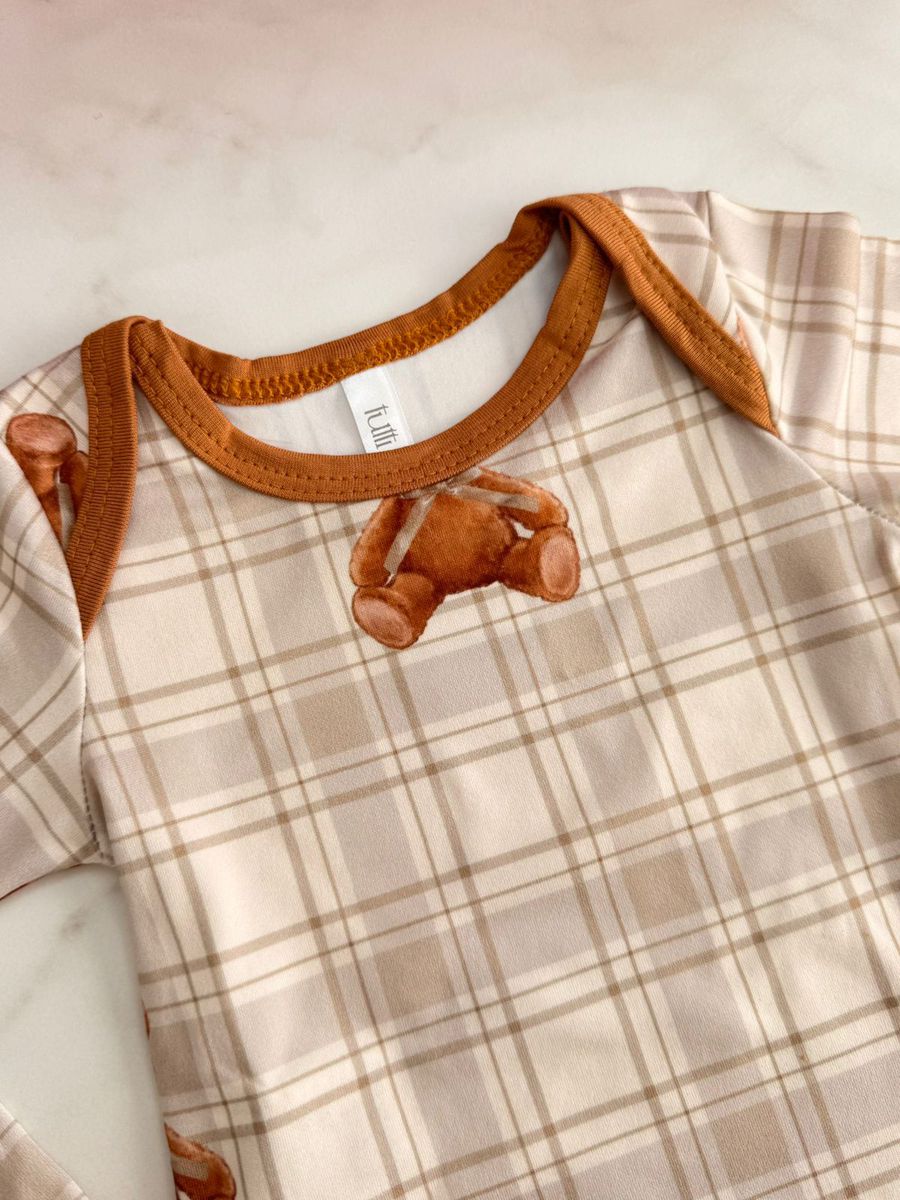 Conjunto Pijama Bebê Body e Calça Ursos Xadrez